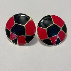 Vintage Art Deco Red and Black Geometric Clip-On Earrings